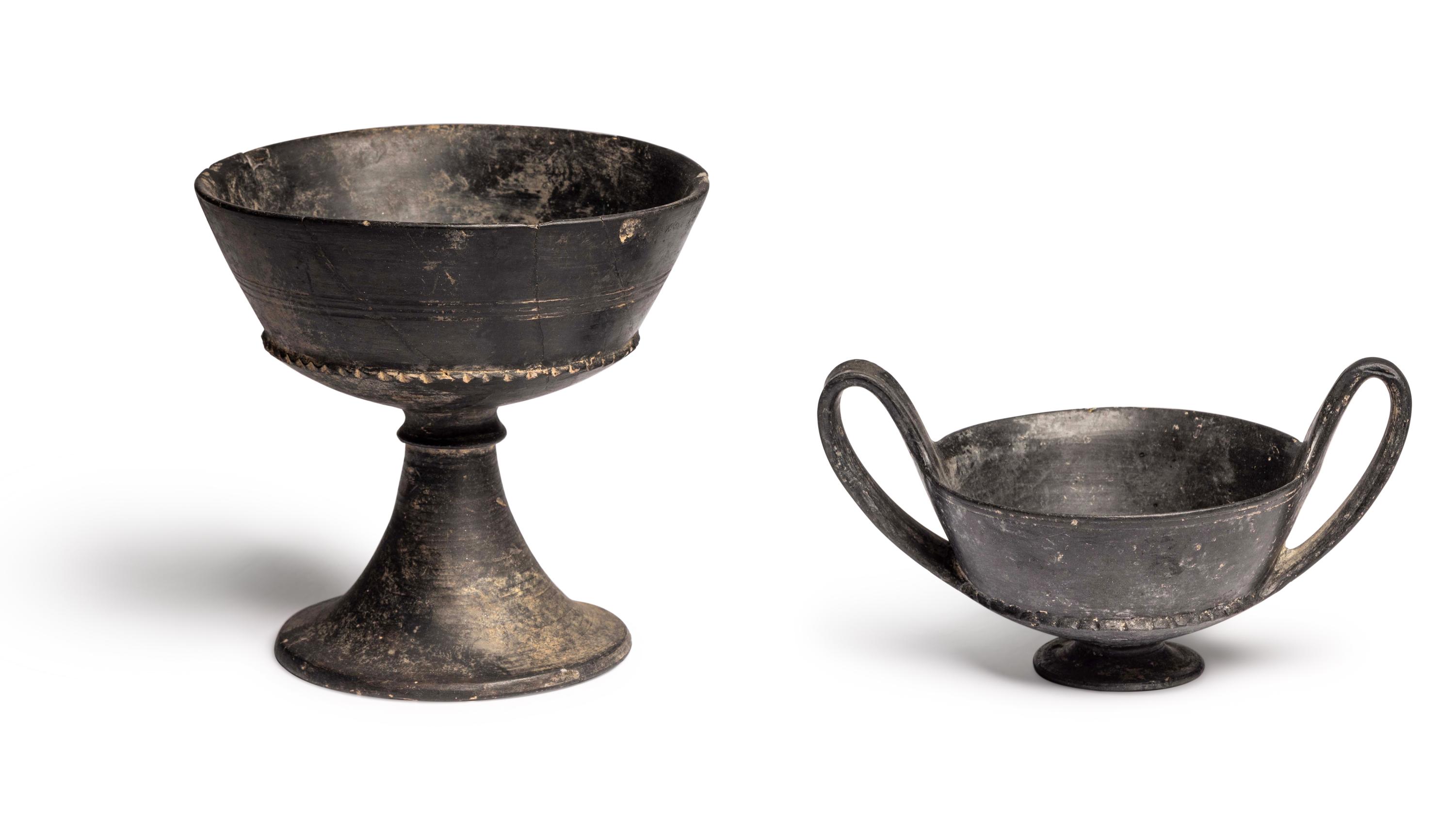 An Etruscan Bucchero Kantharos and Chalice