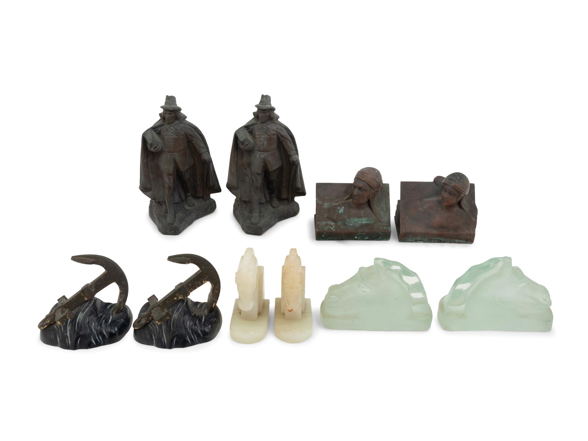 A Collection of Cast Metal and Stone Bookends