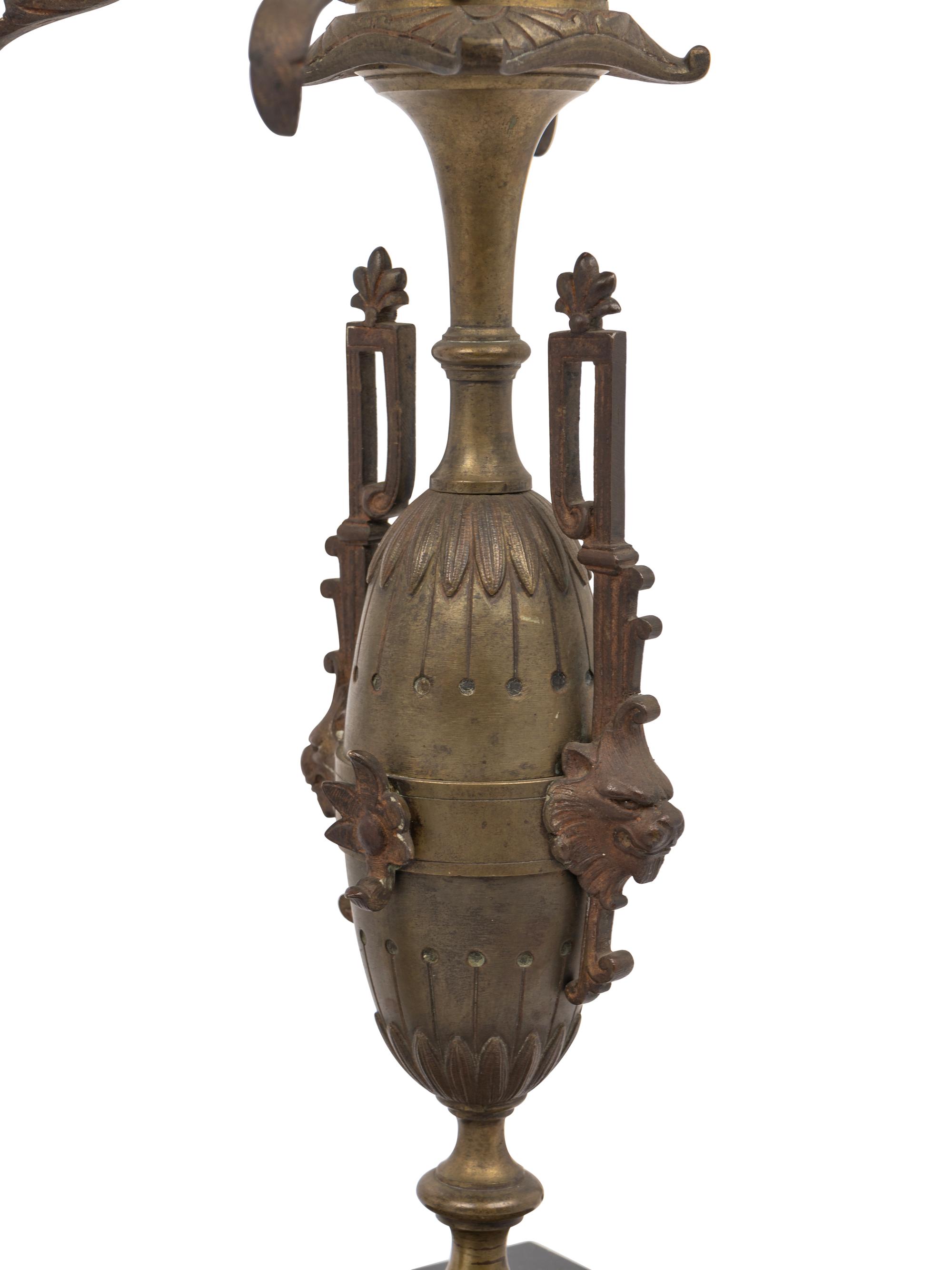 A Pair of French Gilt Bronze and Slate Five-Light Candelabra