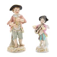 Two Meissen Porcelain Figures, Height of tallest 5 inches.