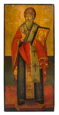 A Pair of Eastern European Ecclesiastical Painted Panels Height 37 x width 17 1/2 inches. — 19TH CENTURY