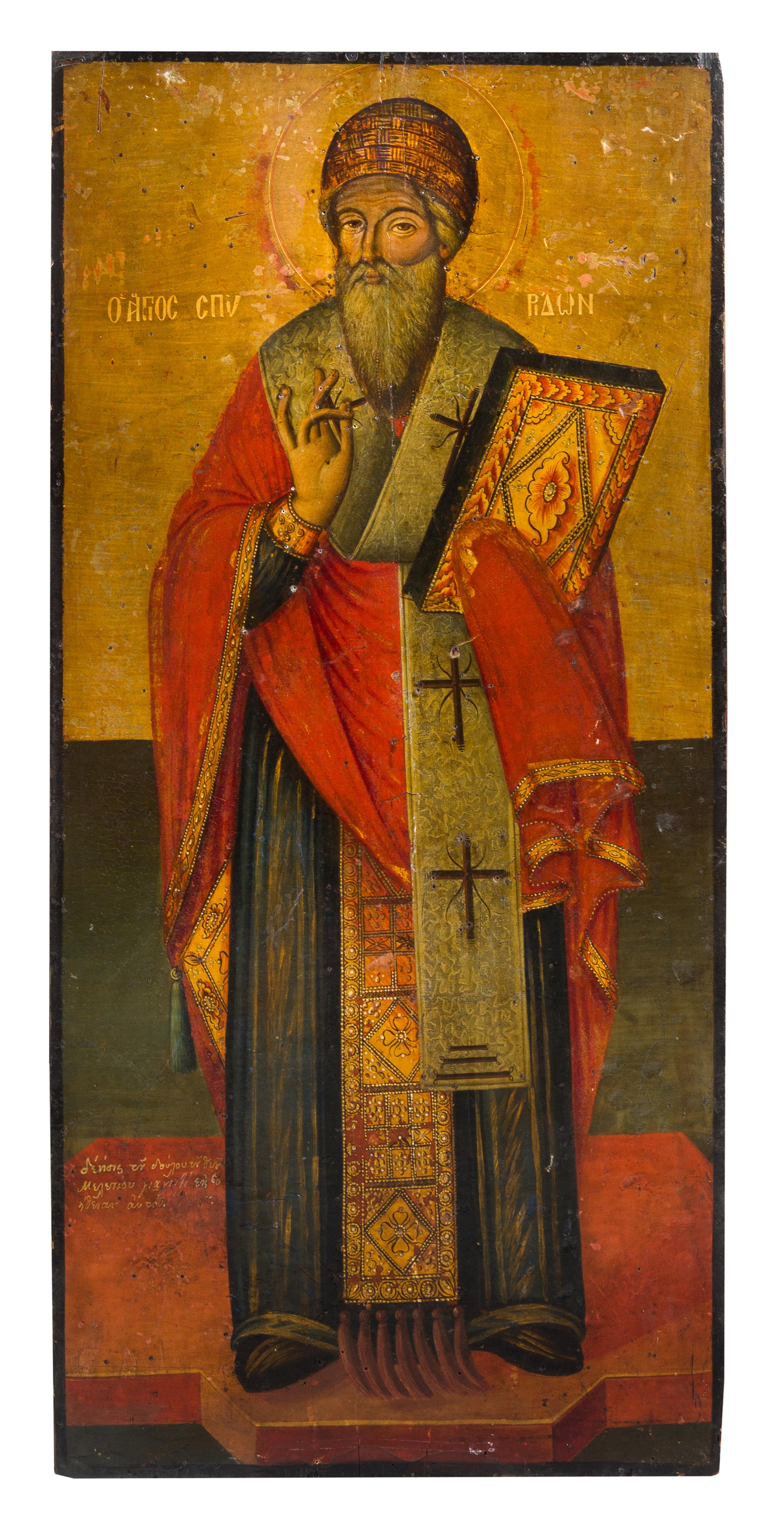A Pair of Eastern European Ecclesiastical Painted Panels Height 37 x width 17 1/2 inches. — 19TH CENTURY