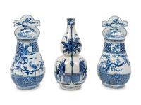 A Pair of Chinese Blue and White Porcelain Wall Vases and a Baluster-Form Vase — 20TH CENTURY