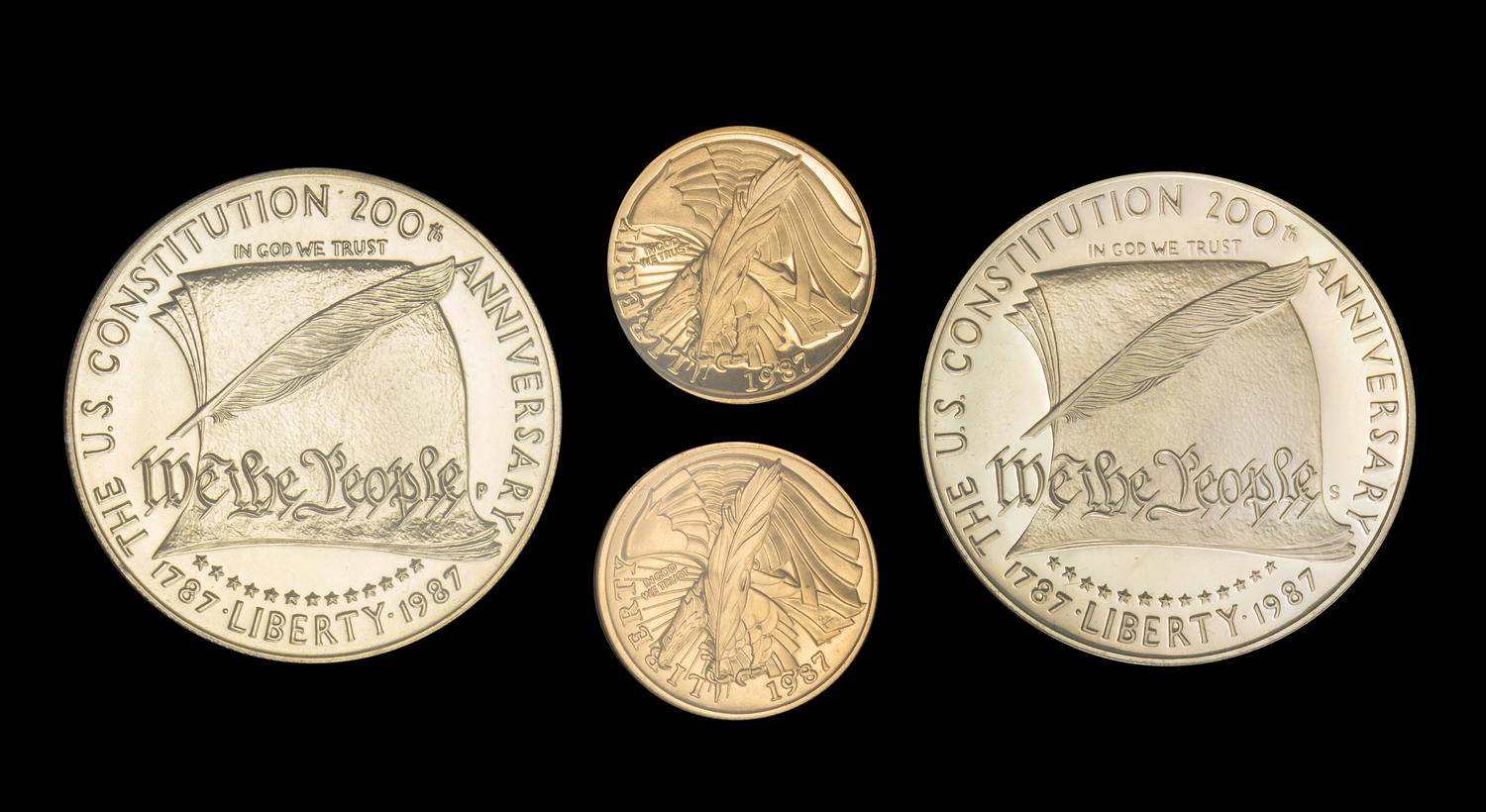 A United States 1987 Constitution Bicentennial Commemorative 4 Coin Set