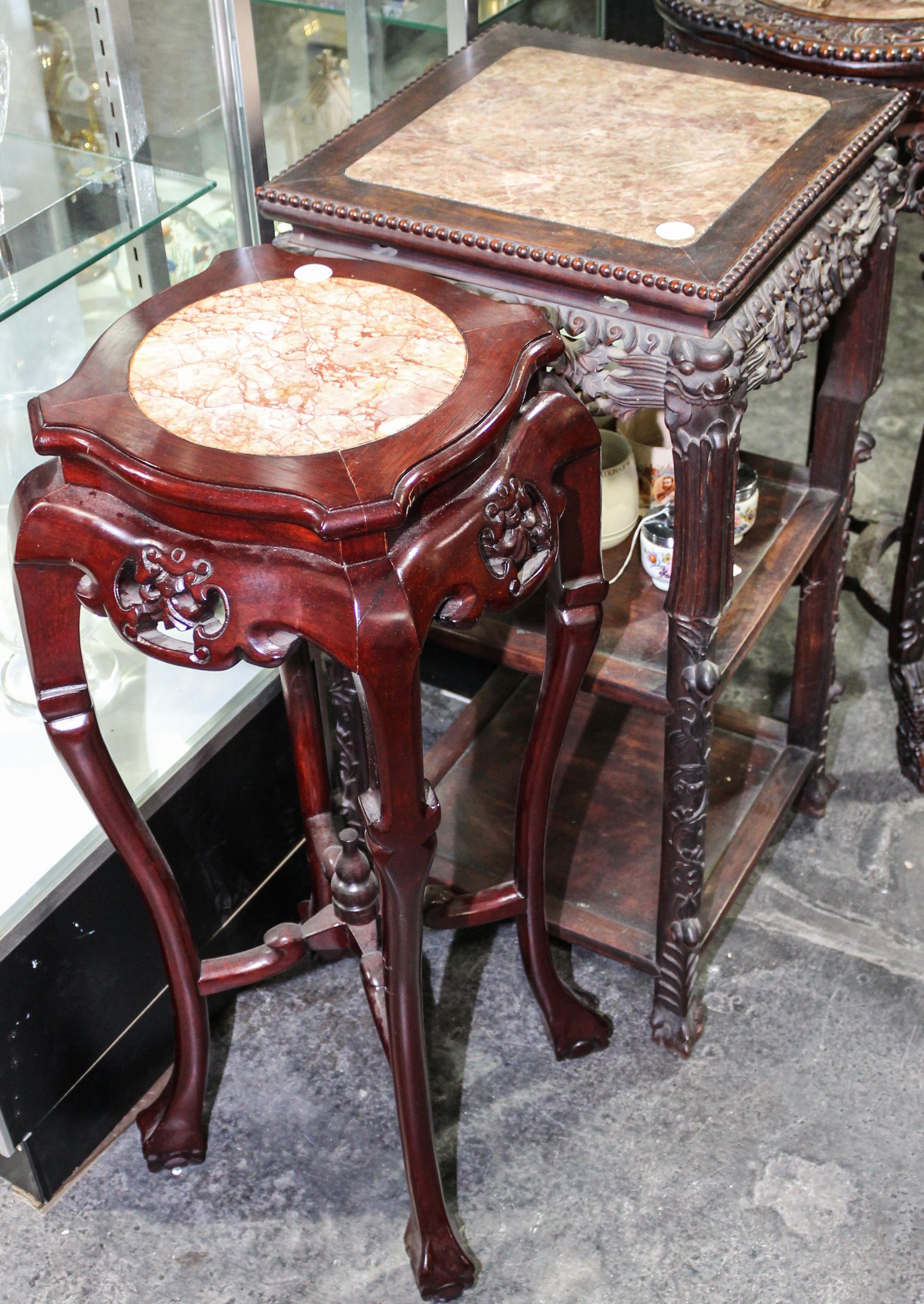 Two Chinese Hardwood Stands. Height of taller 32 inches.