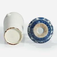 A Chinese Dehua porcelain ovoid vase and a small blue and white jarlet Dehua vase probably 18th century or earlier, jarlet possibly Ming
