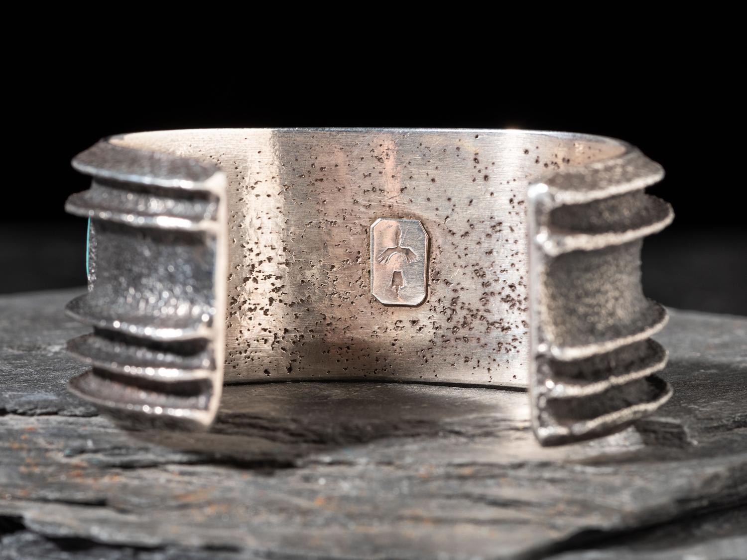 Tufa Cast Silver Cuff Bracelet, with Coral and Turquoise
