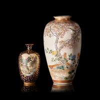 Two Japanese Enameled Satsuma-Type Cabinet Vases, Kinkozan Workshop, Meiji to Taisho period