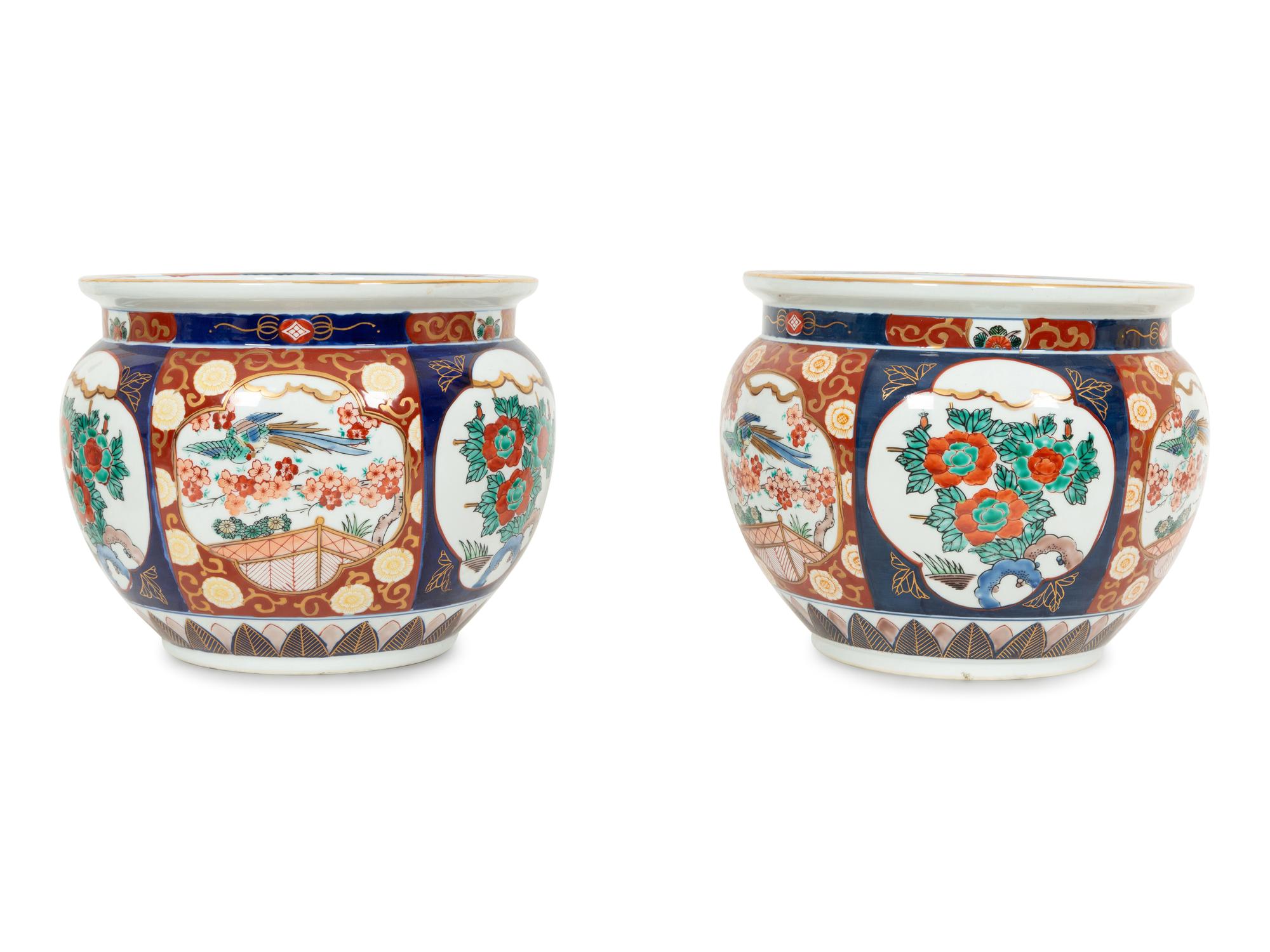 A Pair of Imari Porcleian Jardinieres