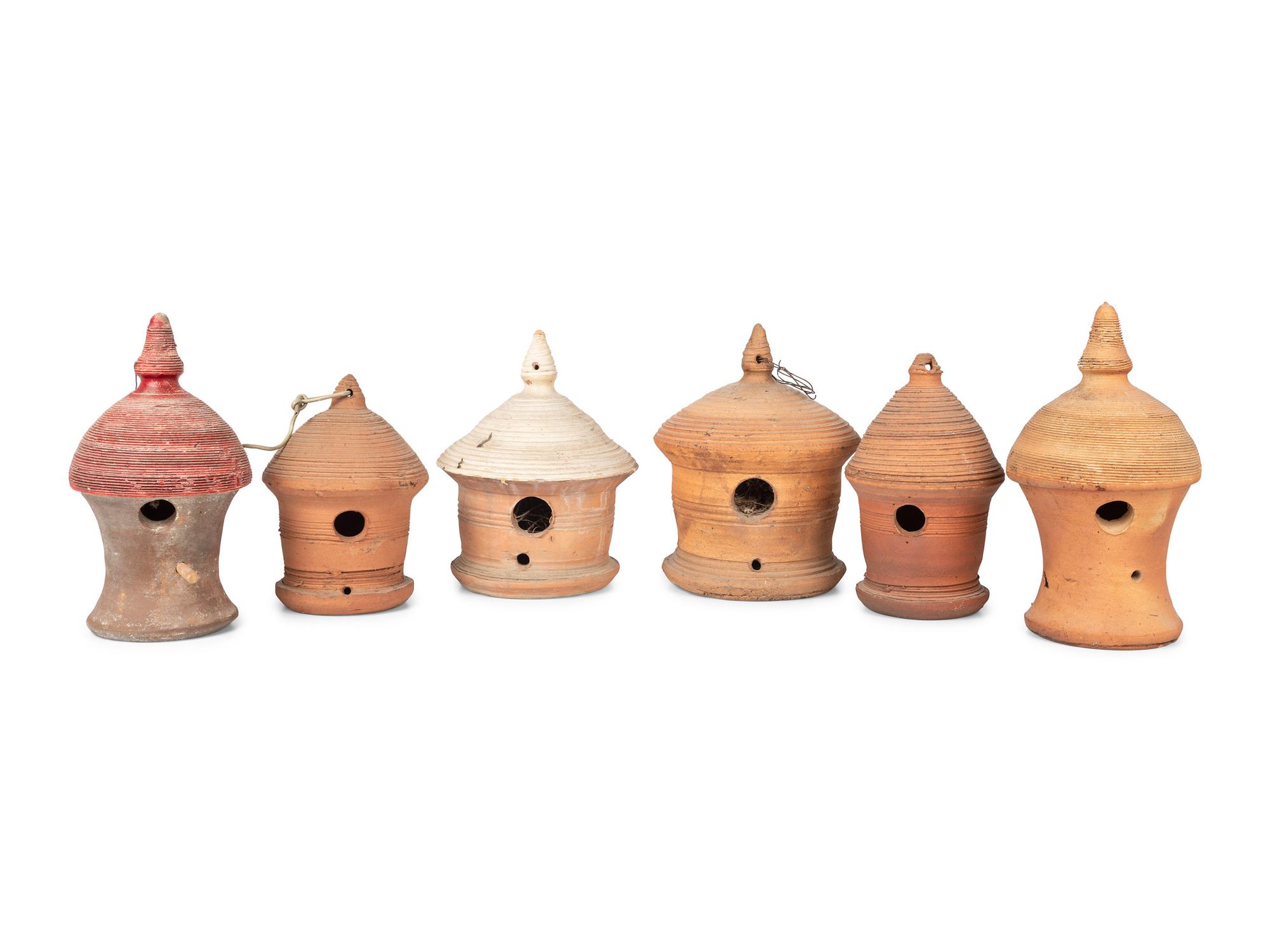Six Redware Birdhouses