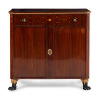 A North European Parcel Gilt Mahogany and Marquetry Dressing Cabinet