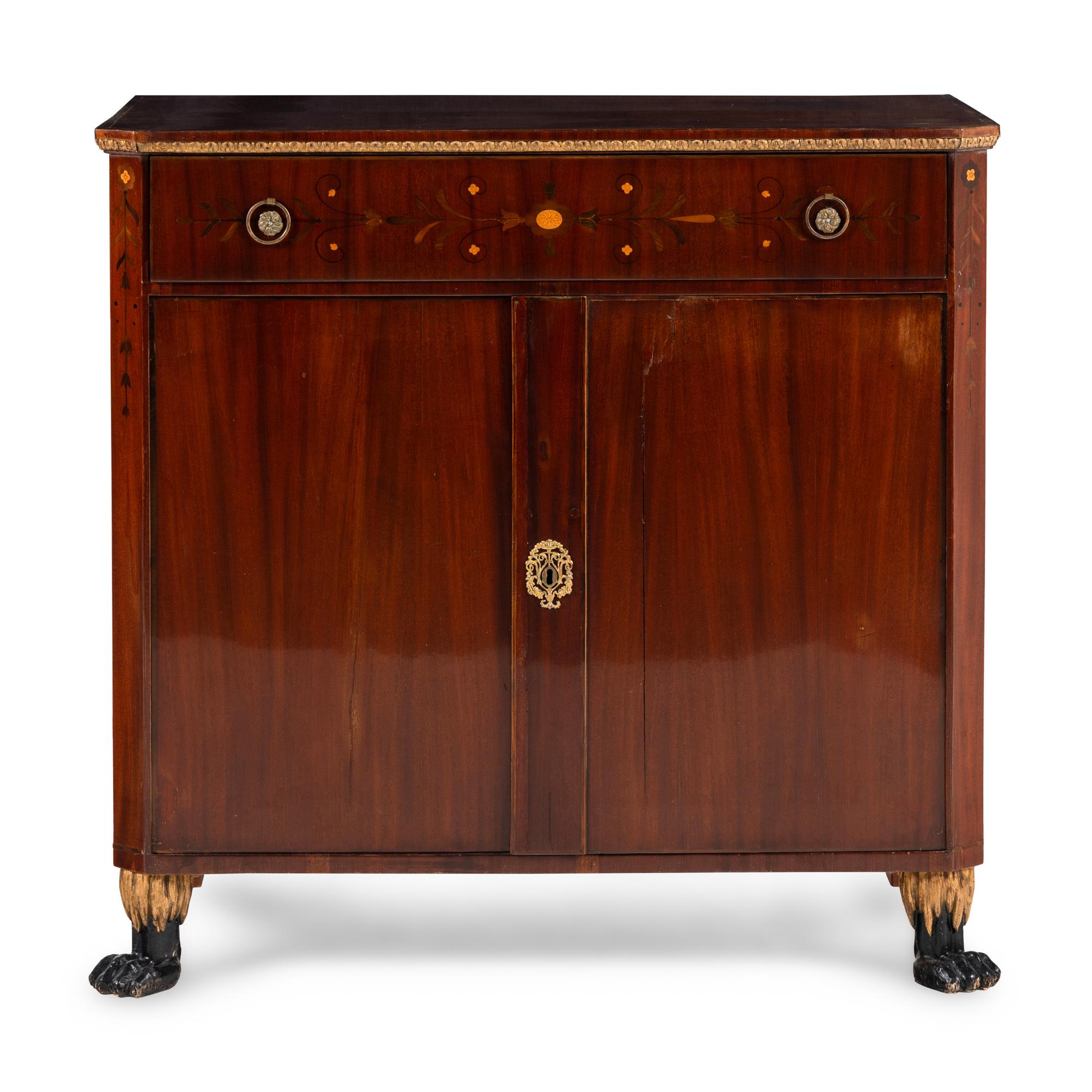 A North European Parcel Gilt Mahogany and Marquetry Dressing Cabinet