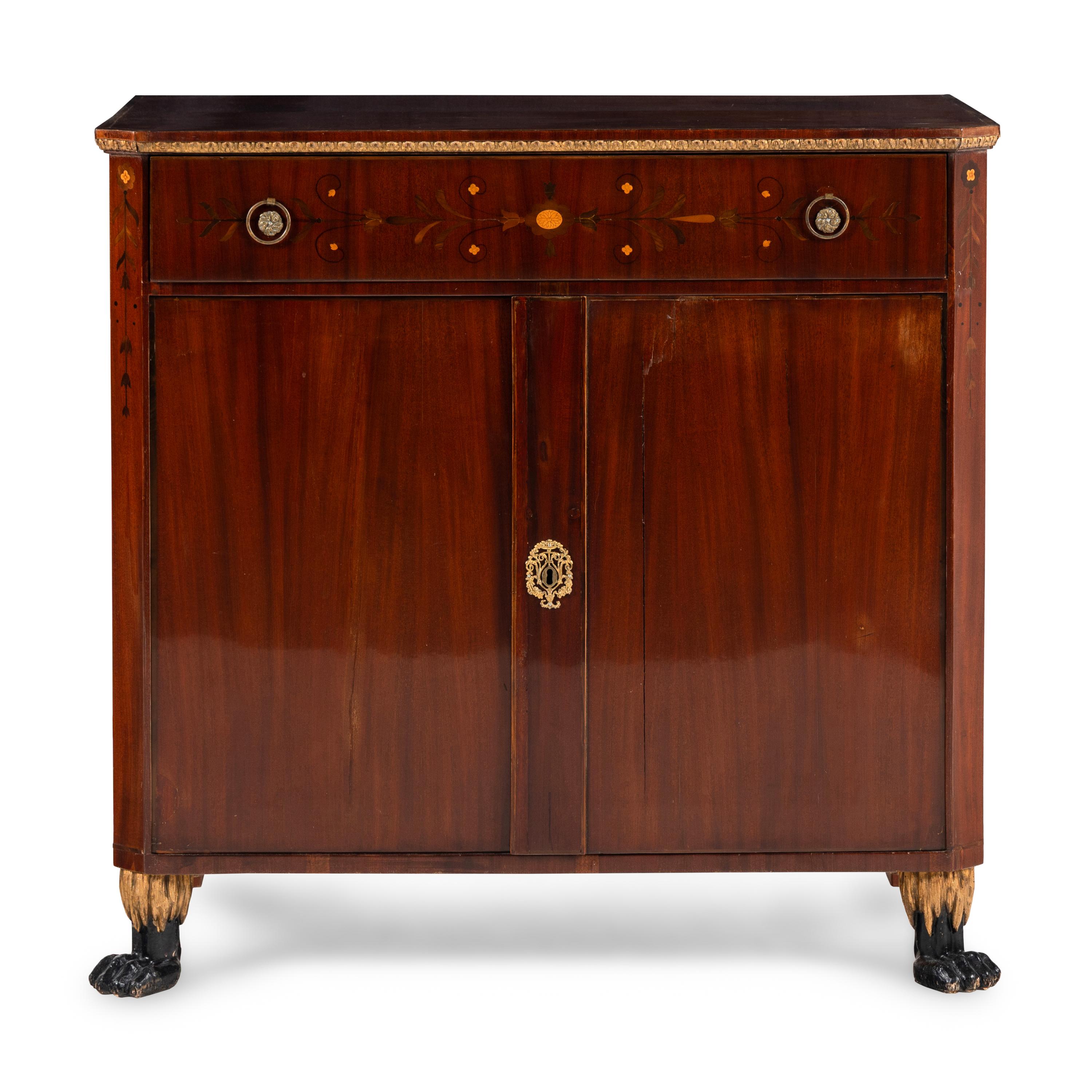 A North European Parcel Gilt Mahogany and Marquetry Dressing Cabinet