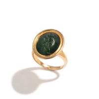 A Roman Plasma Ring Stone with the Goddess Diana and Her Hound Hunting — Set in a gold ring