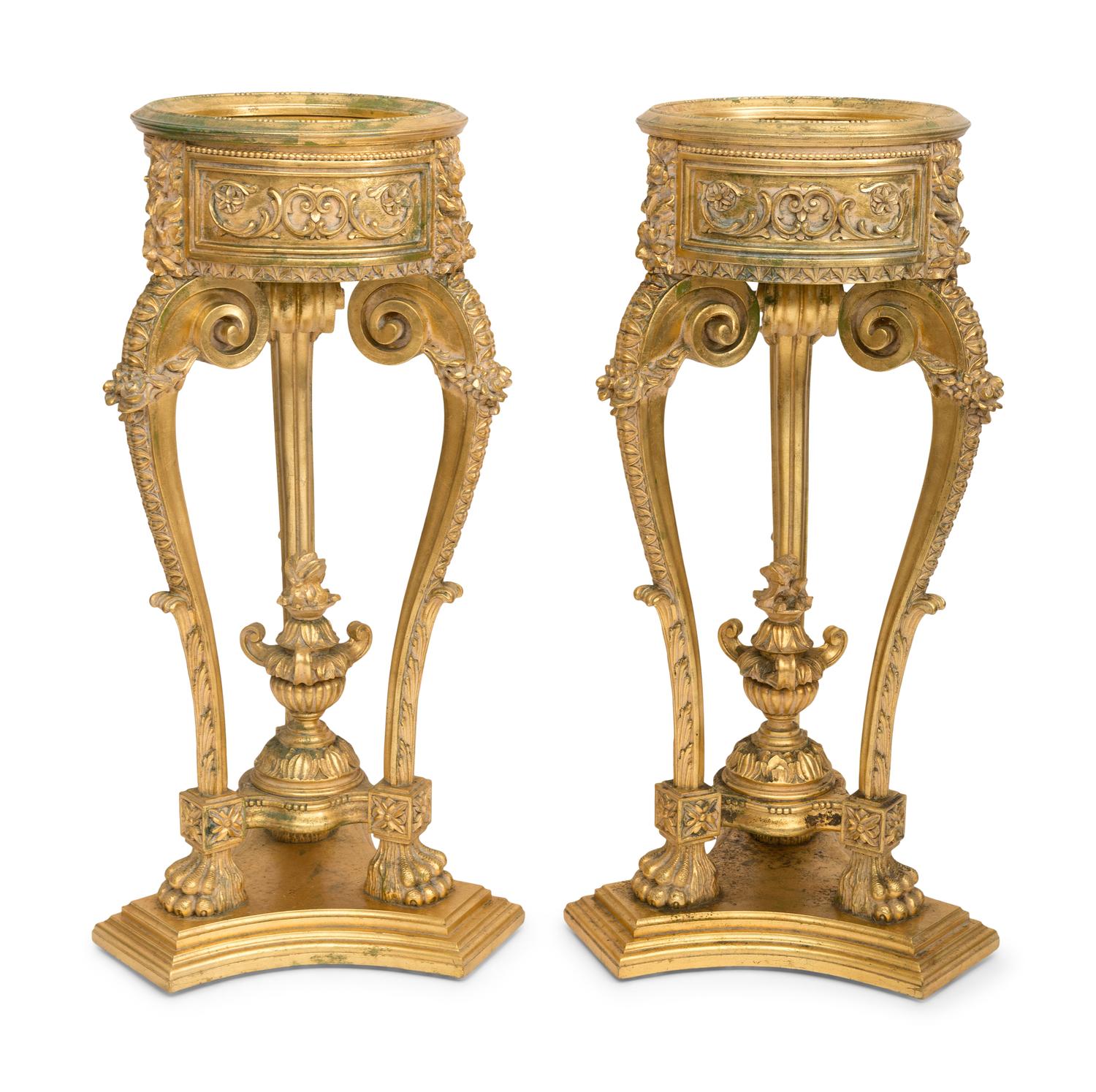 A Pair of Large Louis XV Style Giltwood Jardinière Stands