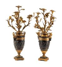 A Pair of Napoleon III Gilt and Patinated Bronze Candelabra