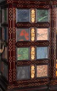 A Large Renaissance Style Semiprecious Stone Inlaid and Bronze Mounted Collector's Cabinet