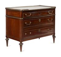 A Directoire Gilt Bronze Mounted Mahogany and Marble-Top Commode