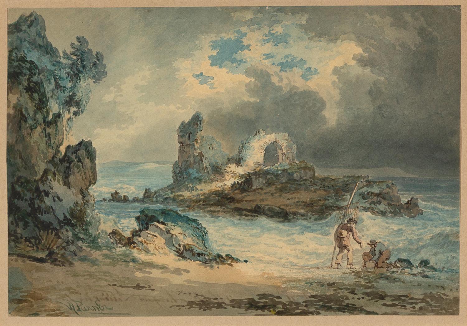Fishermen with Their Nets off a Sandy Bank