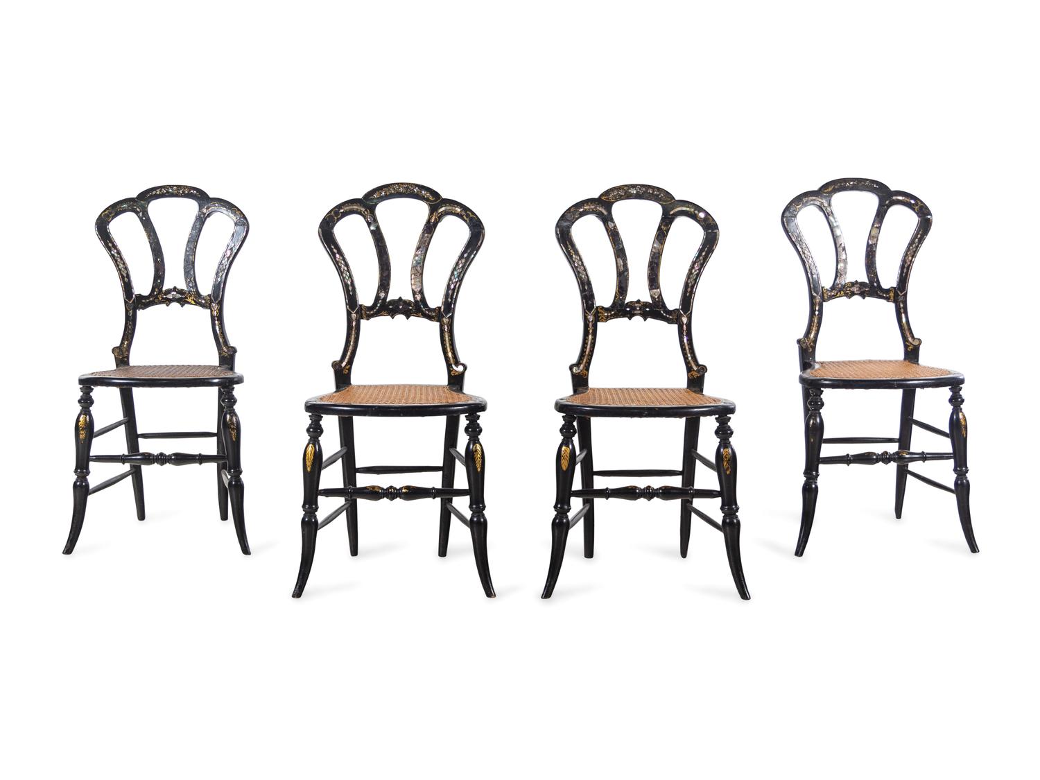A Set of Four French Mother-of-Pearl Inlaid Side Chairs