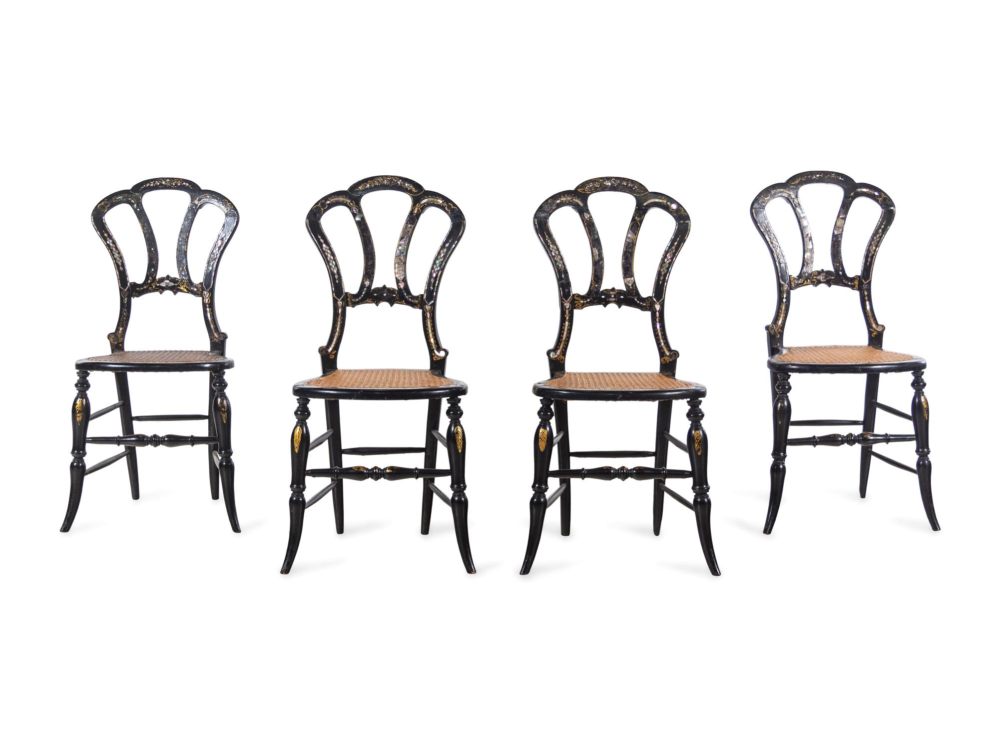 A Set of Four French Mother-of-Pearl Inlaid Side Chairs