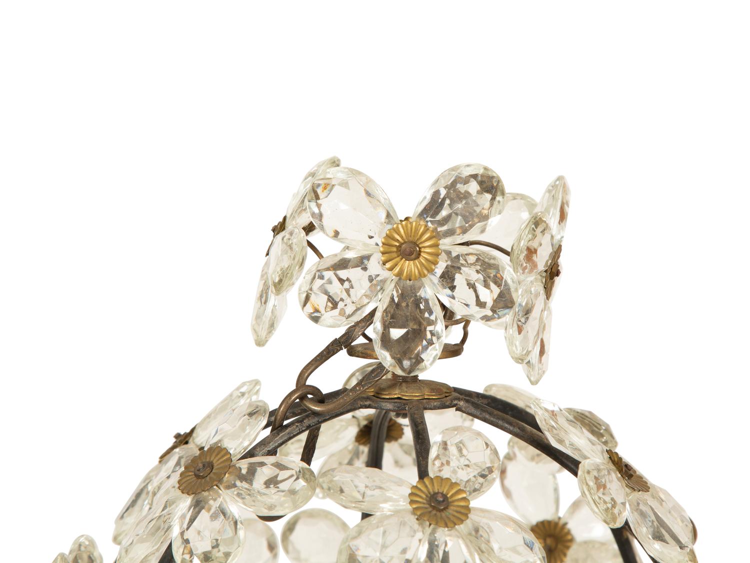A Small Globe-Form Glass and Metal Chandelier with Floral Design