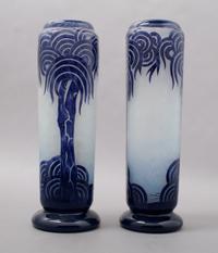 A Pair of La Verre Francais Cameo Glass Vases, Height 12 1/2 inches.