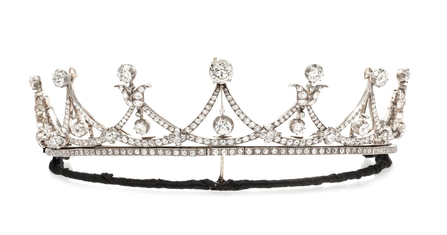 A Victorian Silver Topped Gold and Diamond Convertible Tiara/Necklace,