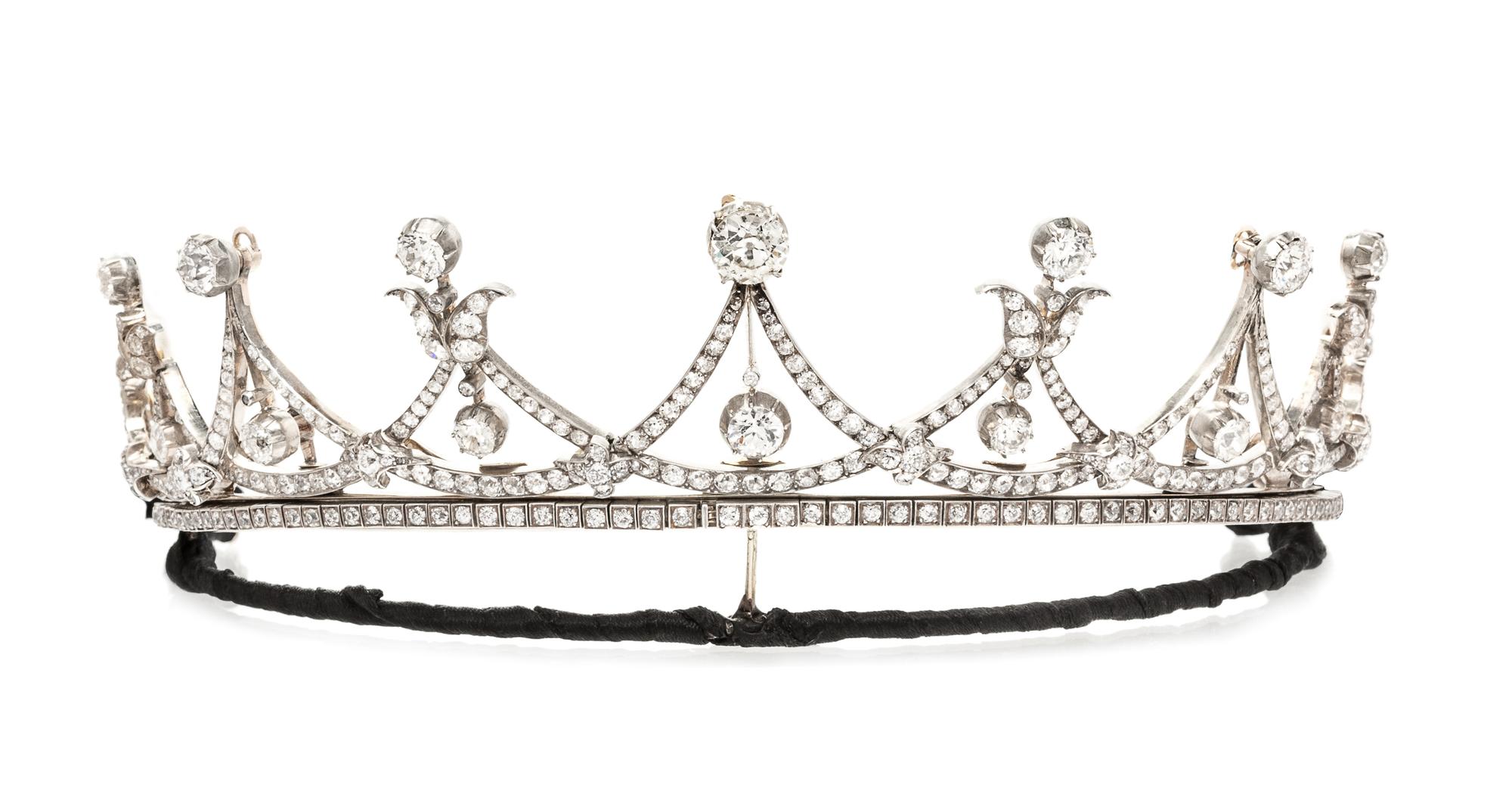 A Victorian Silver Topped Gold and Diamond Convertible Tiara/Necklace,