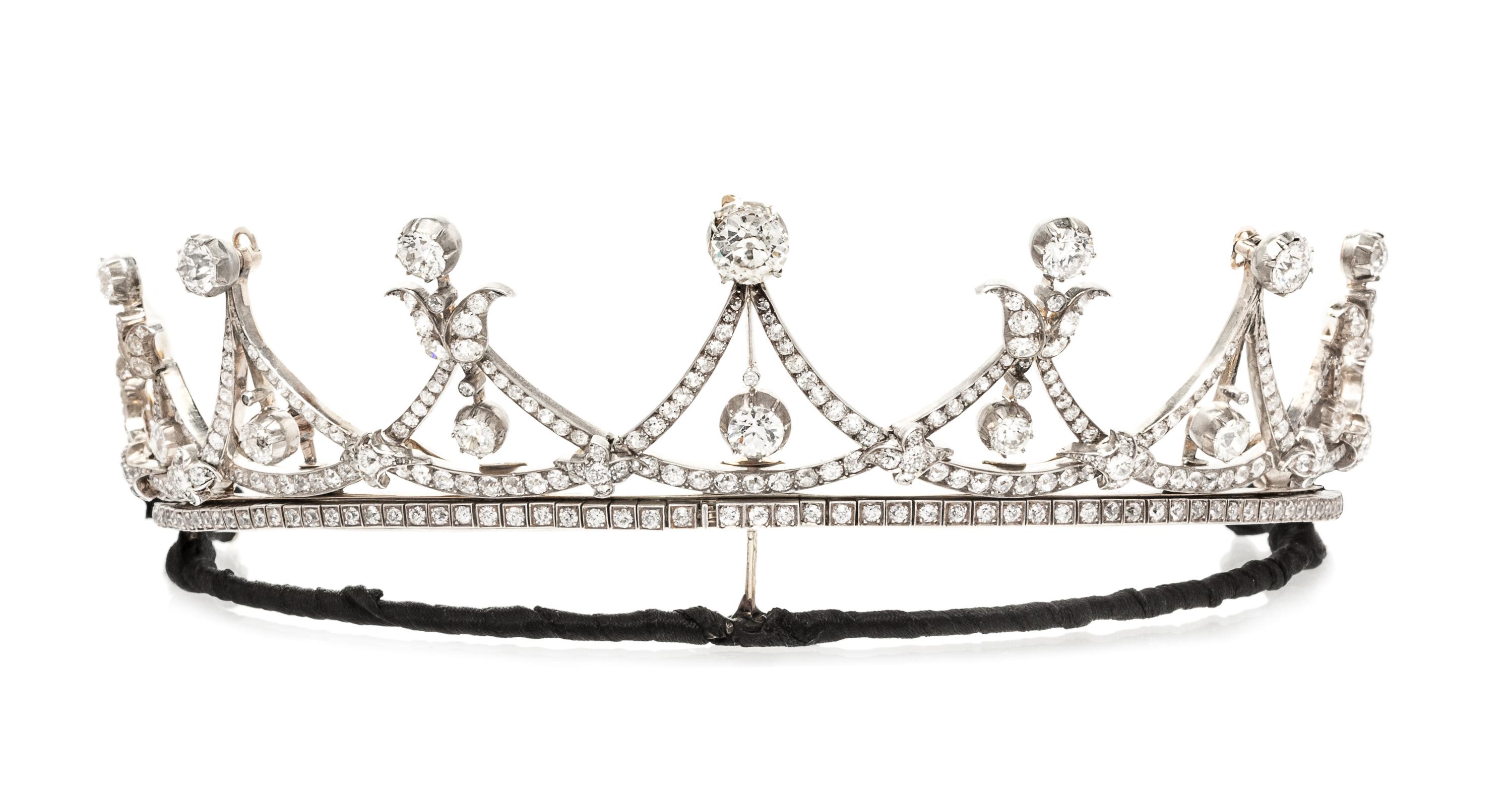 A Victorian Silver Topped Gold and Diamond Convertible Tiara/Necklace,