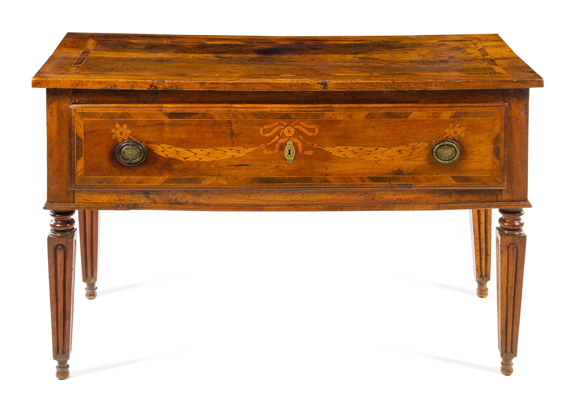 A Provincial Fruitwood and Marquetry Commode Height 30 1/4 x width 49 x depth 22 3/4 inches. — 18TH CENTURY
