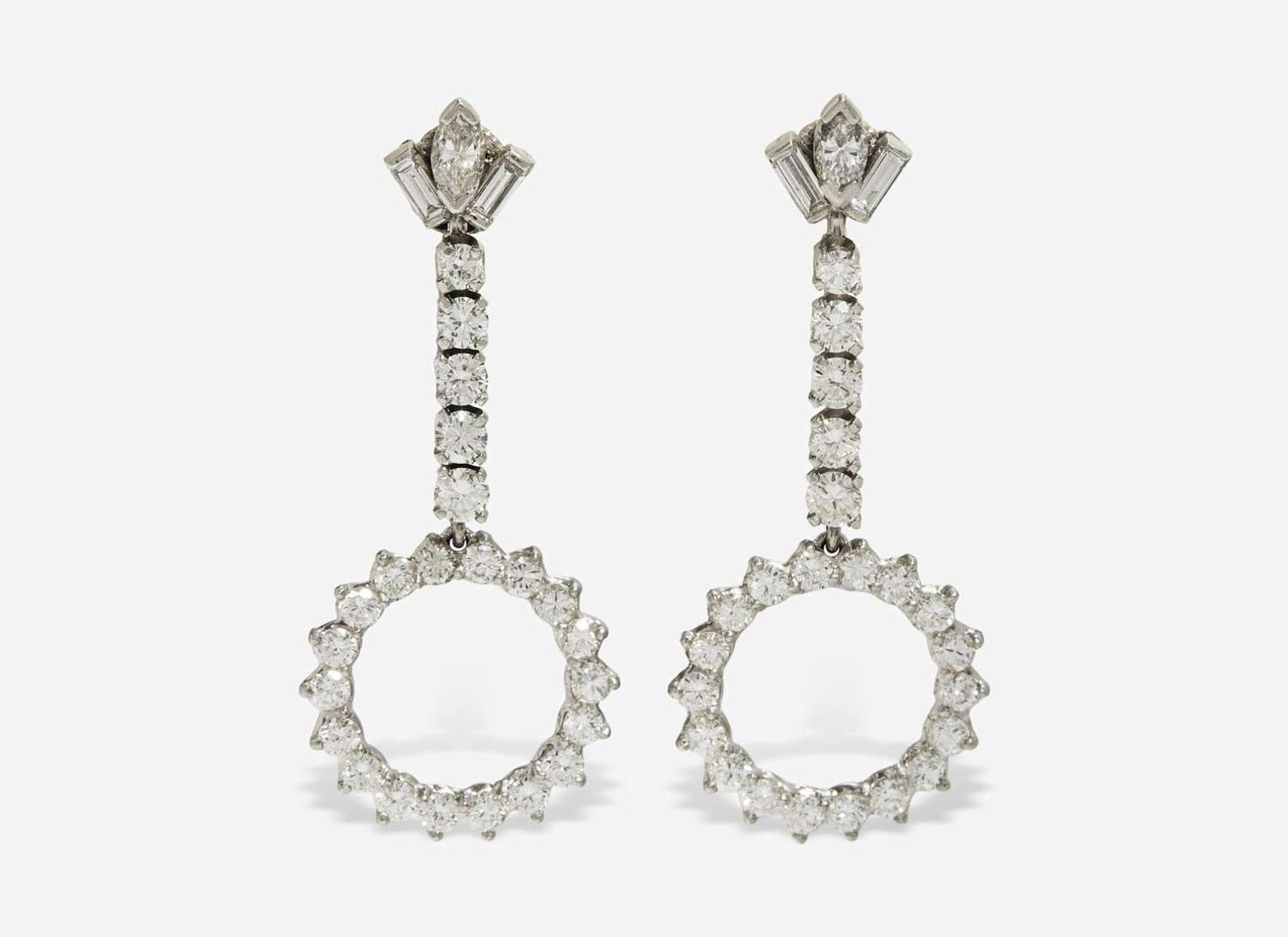 A Pair of 14K White Gold and Diamond Ear Clips
