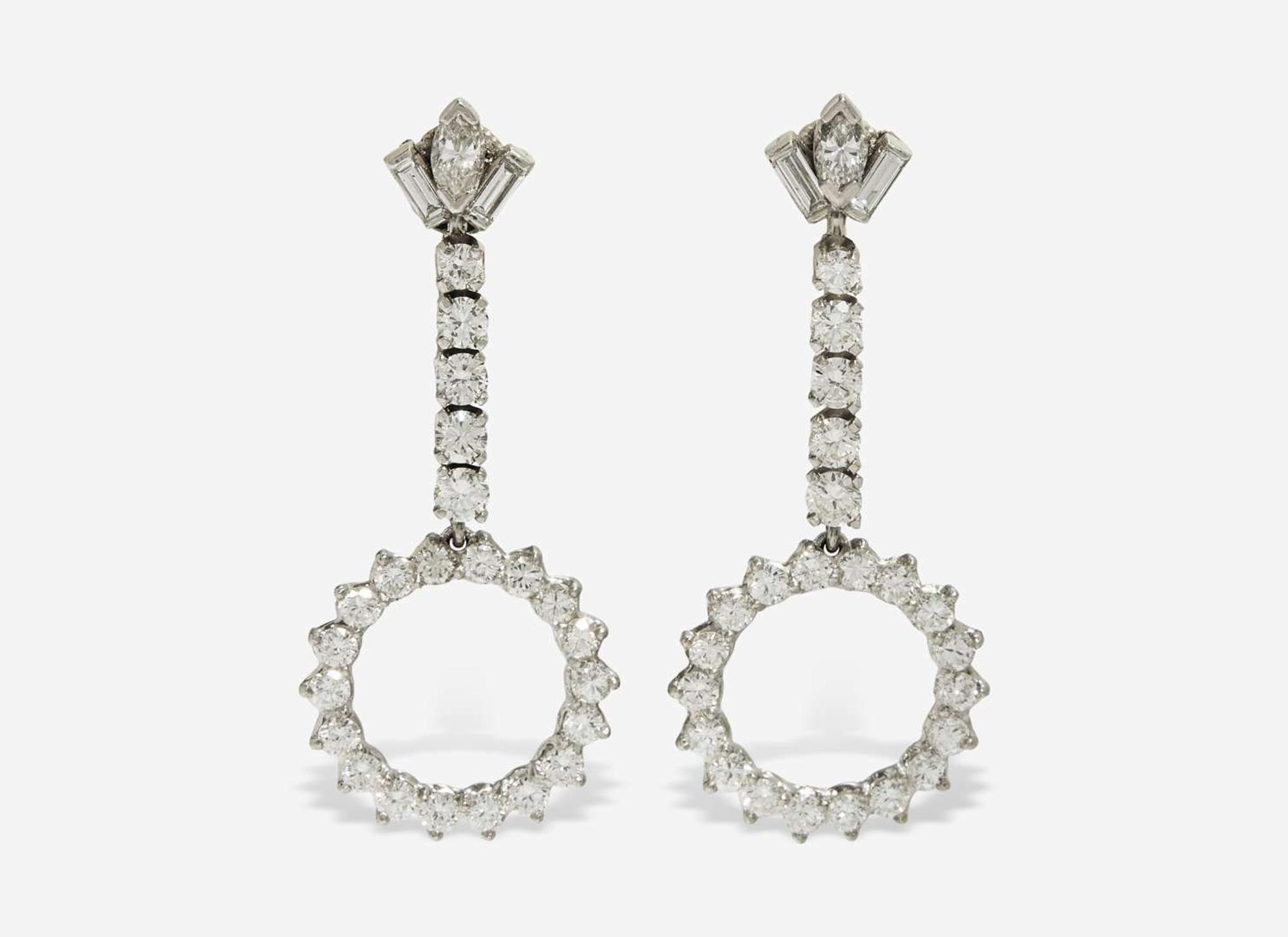 A Pair of 14K White Gold and Diamond Ear Clips