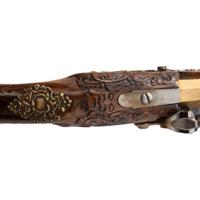Contemporary Cased Pair of Flintlock Pistols in the Style of Leopold Becher by John B. Derrick (American, b.1936)