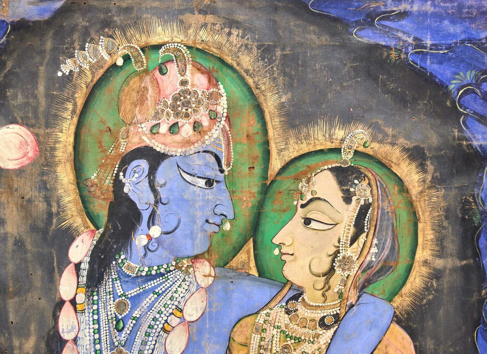 An Indian Pichwai depicting Krishna and Radha, 19th century or earlier 奎師那與拉達帛畫一幅 十九世紀或更早