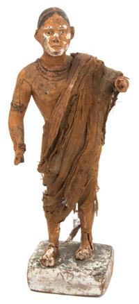 A Painted Wood Standing Figure Height 10 3/4 inches.