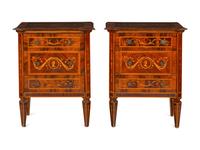 A Pair of Italian Neoclassical Walnut and Marquetry Commodini in the Manner of Maggiolini