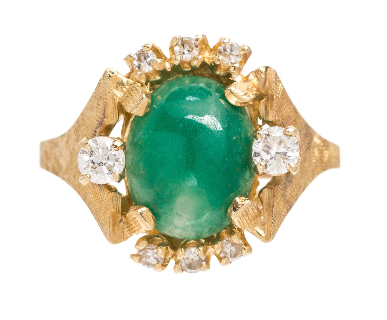 A 14 Karat Yellow Gold, Aventurine and Diamond Ring, 3.00 dwts.