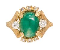 A 14 Karat Yellow Gold, Aventurine and Diamond Ring, 3.00 dwts.