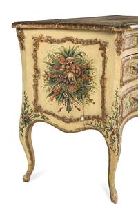 A Venetian Rococo Polychrome Decorated and Parcel-Gilt Commode