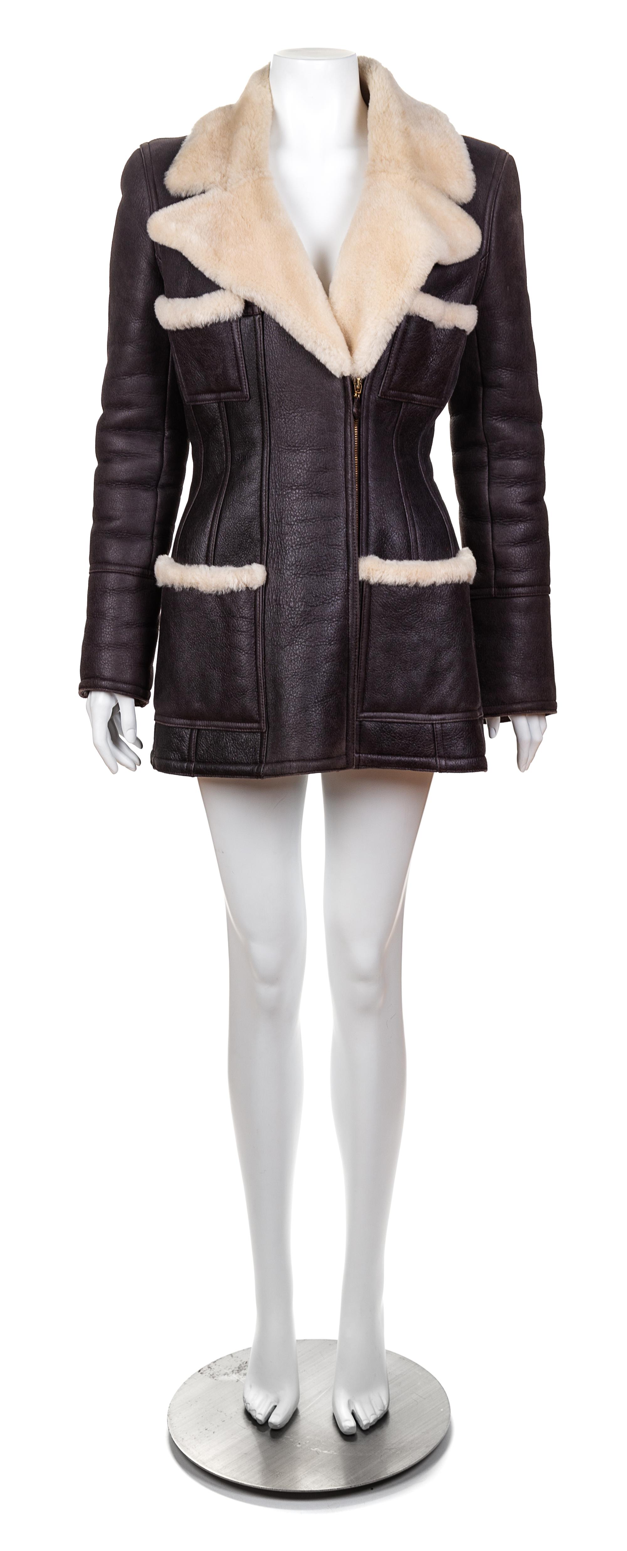 A Chanel Charcoal Shearling Jacket, No size.