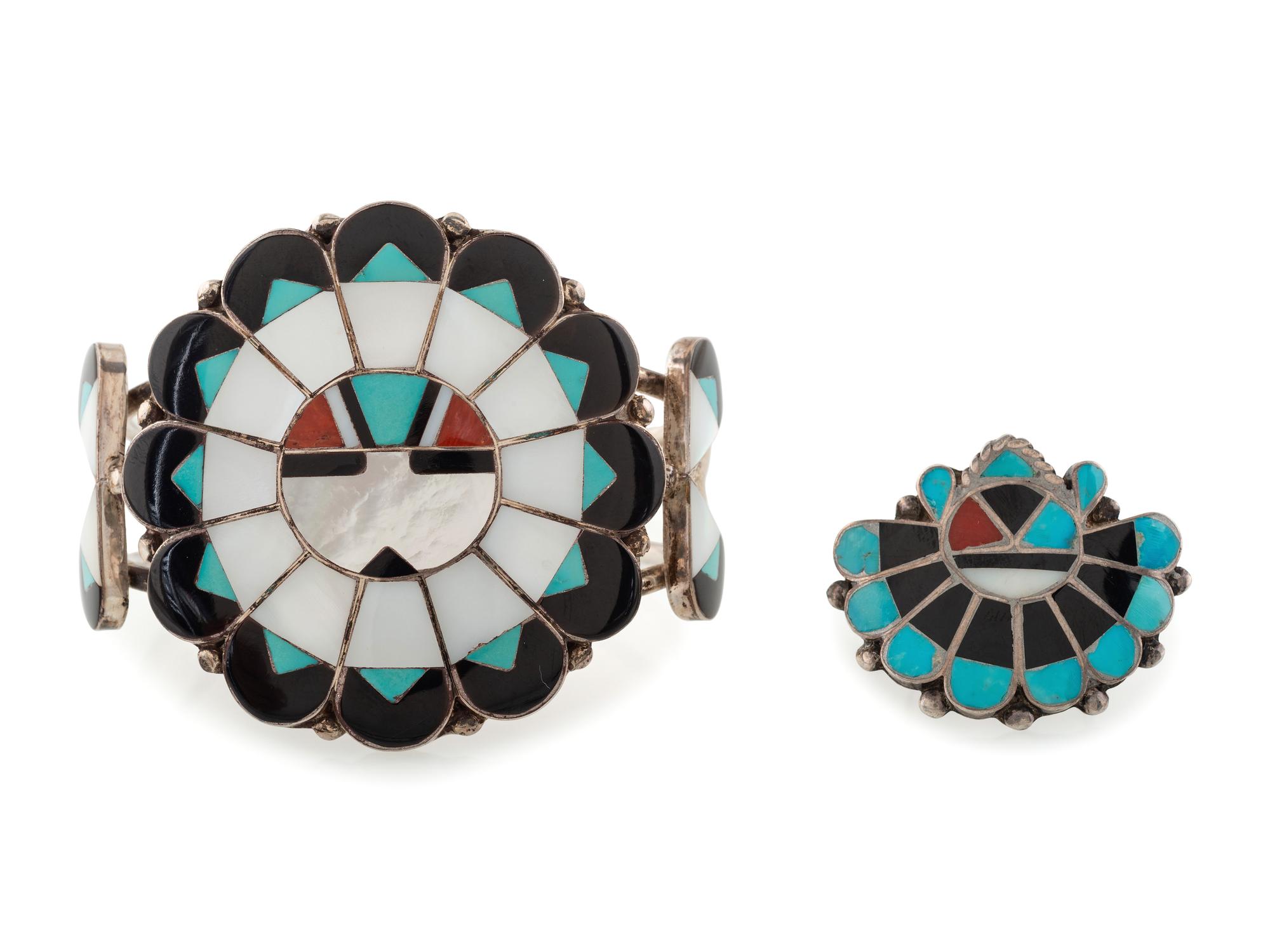 Zuni Channel Inlay Sunface Cuff Bracelet AND Ring