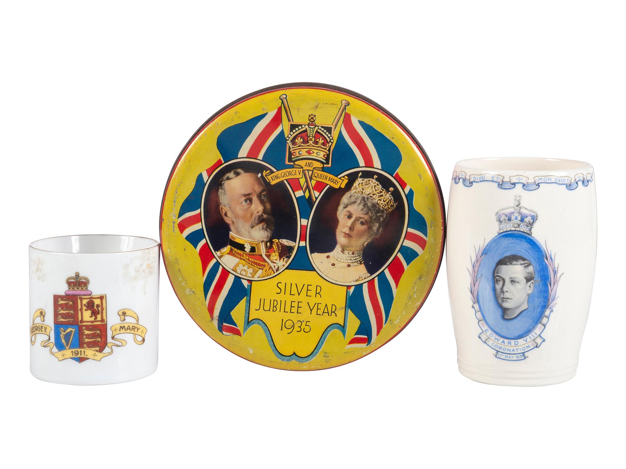 [ROYALTY]. A group of handkerchiefs, ceramics, and other ephemera from Queen VICTORIA, King GEORGE V, and King EDWARD VIII comprising: