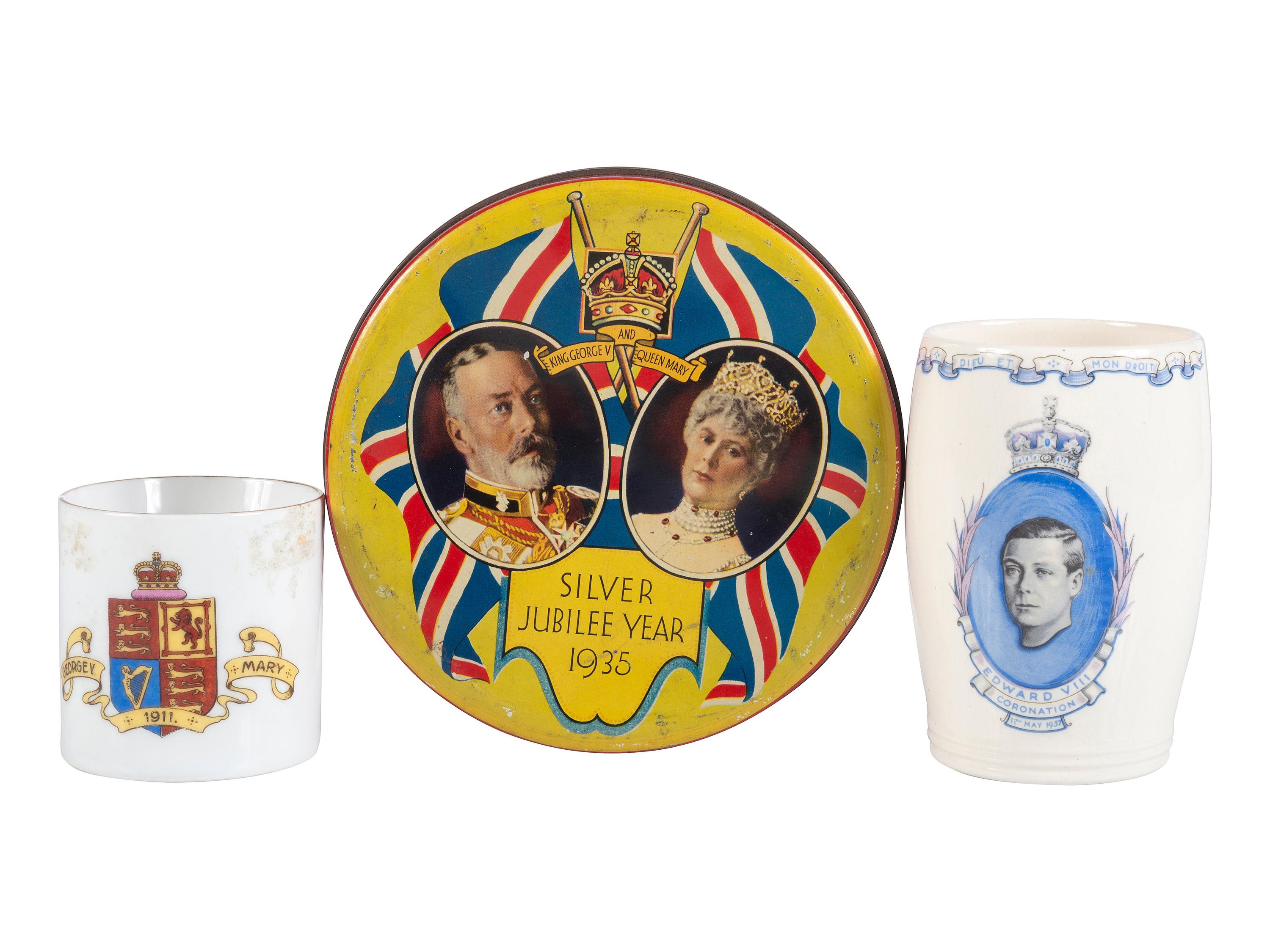 [ROYALTY]. A group of handkerchiefs, ceramics, and other ephemera from Queen VICTORIA, King GEORGE V, and King EDWARD VIII comprising: