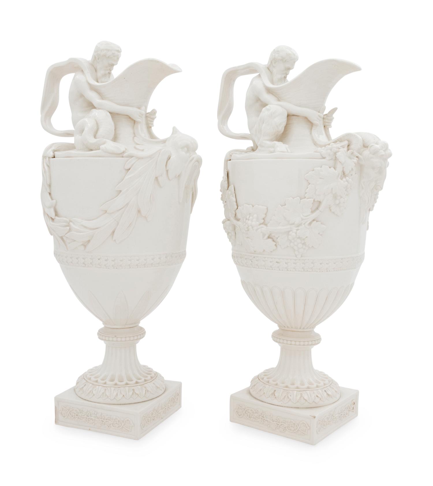 A Wedgwood Bisque Pottery Three-Piece Garniture