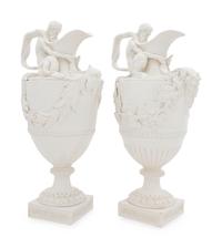 A Wedgwood Bisque Pottery Three-Piece Garniture