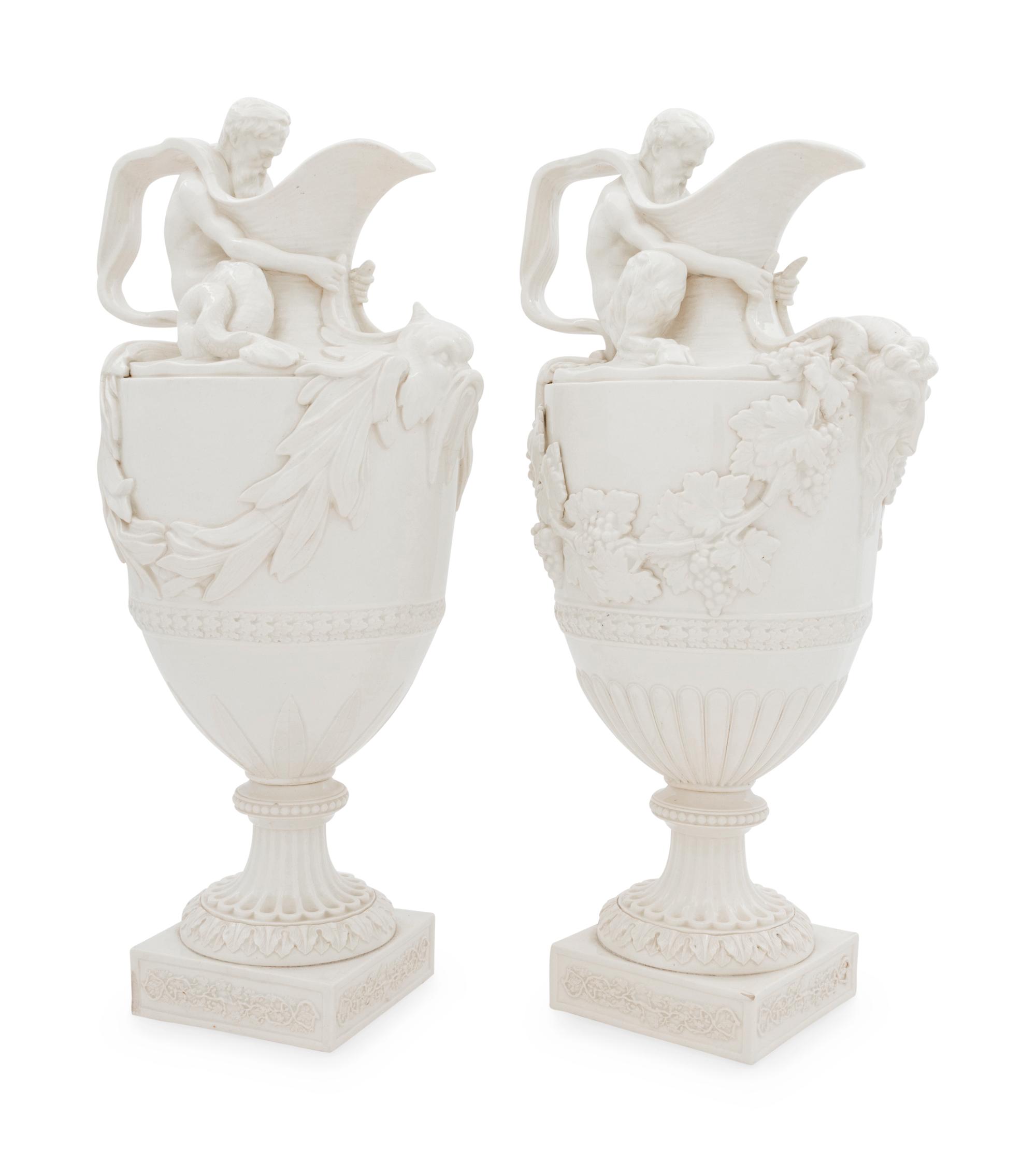 A Wedgwood Bisque Pottery Three-Piece Garniture