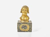 A French Louis Philippe gilt bronze and Verde antico marble inkwell in the form of a woman’s head, circa 1830