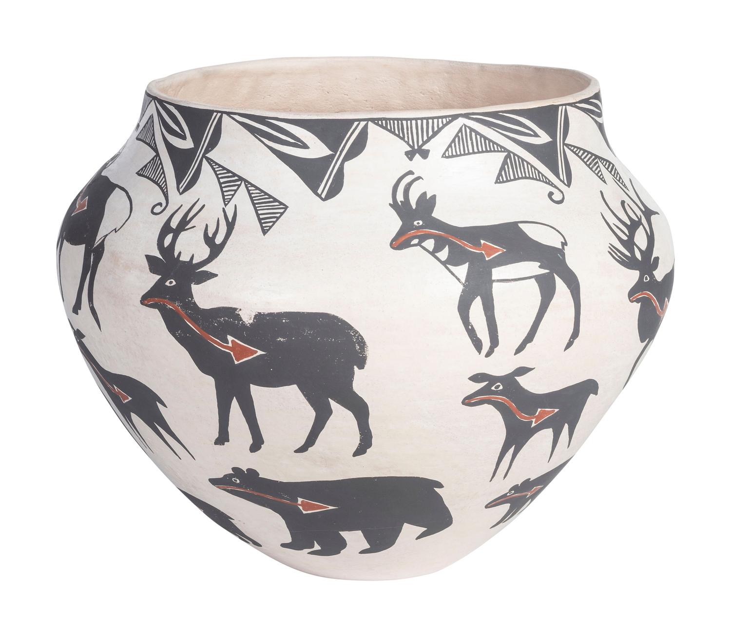 Pottery Jar, with Heartline Elk, Deer, and Bears