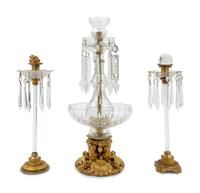 Three Cut Glass and Gilt Metal Girandoles